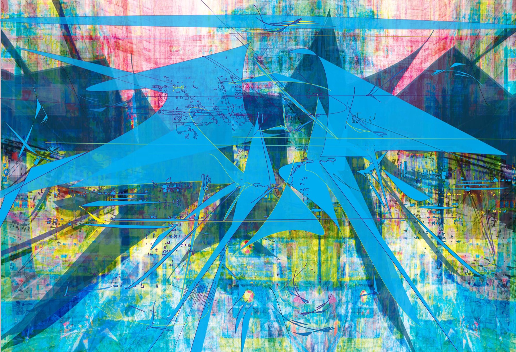 Cyan mural at Google Quantum AI Labs